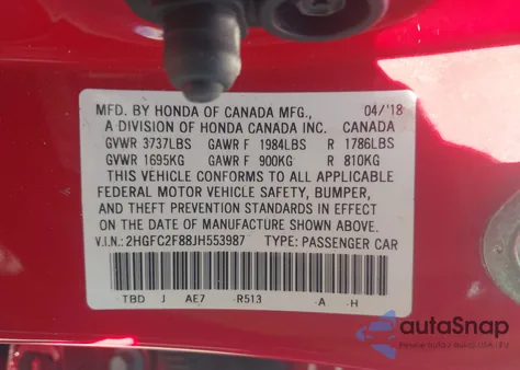 2018 Honda Civic Ex from USA, damaged, VIN 2HGFC2F88JH553987